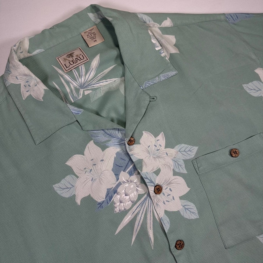 Luau Men's XXL 100% Finest Silk Shirt AOP Floral Hawaiian Camp Short Sleeve